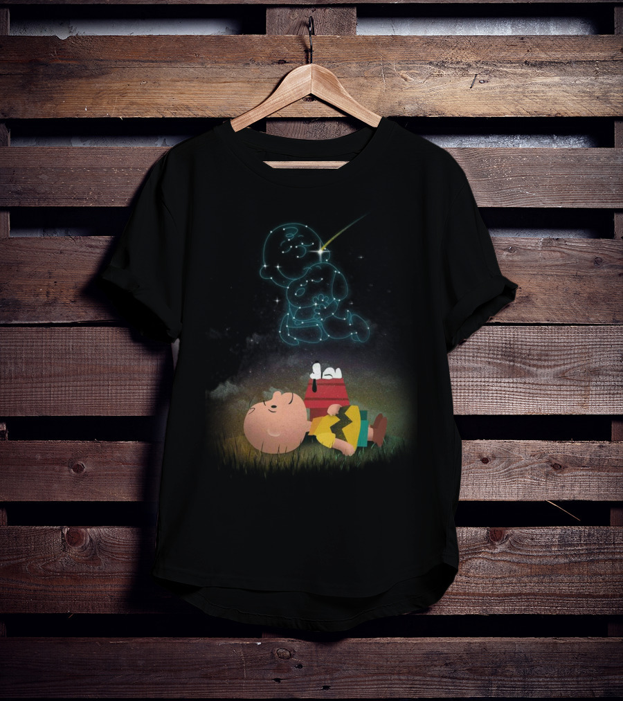 Charlie Brown And Snoopy Celestial Stargazing Night Constellation Scene T-Shirt