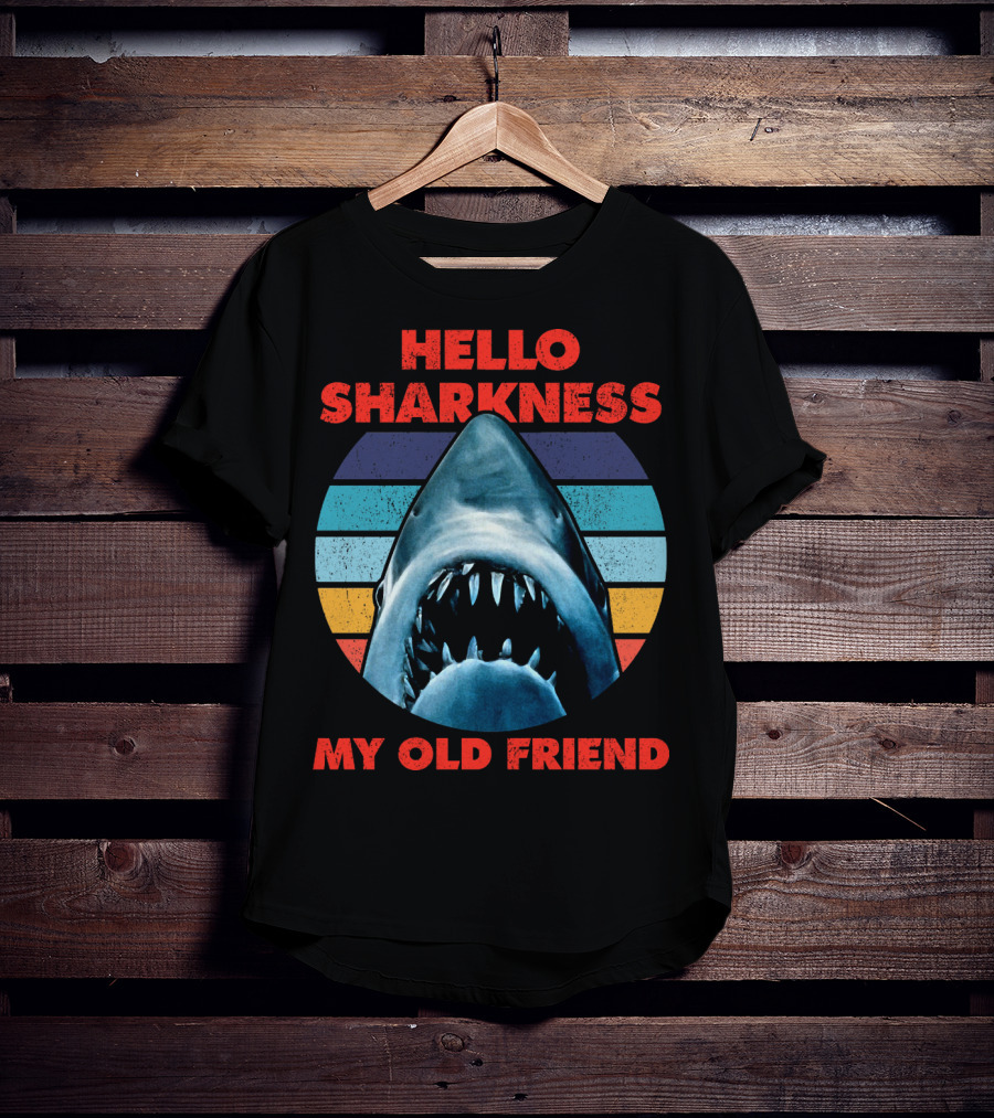 Hello Sharkness My Old Friend Retro Shark With Stripes T-Shirt