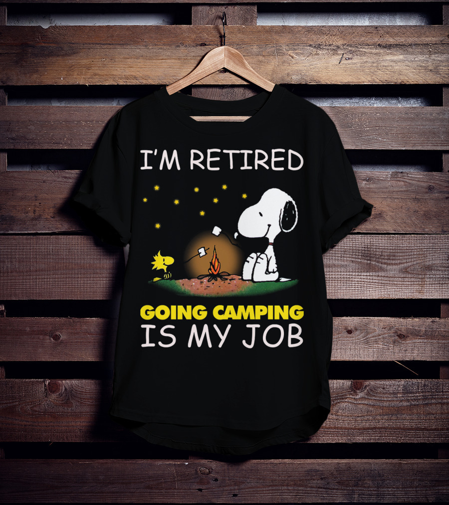 I’m Retired Going Camping Is My Job Snoopy And Woodstock Campfire Scene T-Shirt