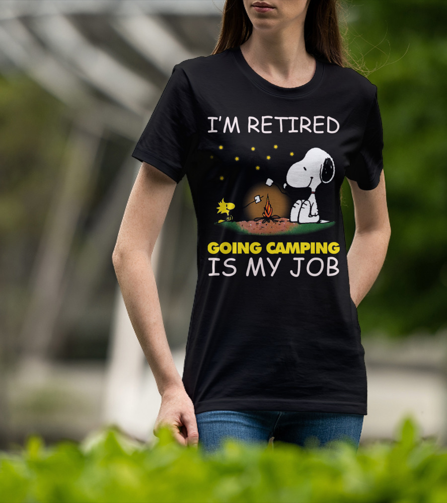 I’m Retired Going Camping Is My Job Snoopy And Woodstock Campfire Scene T-Shirt