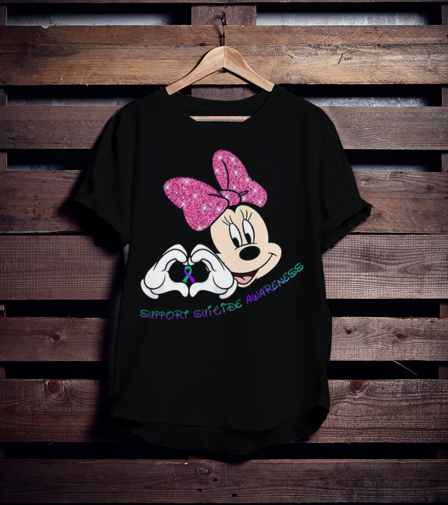 Minnie Mouse Support Suicide Awareness Pink Bow Heart Hands T-Shirt