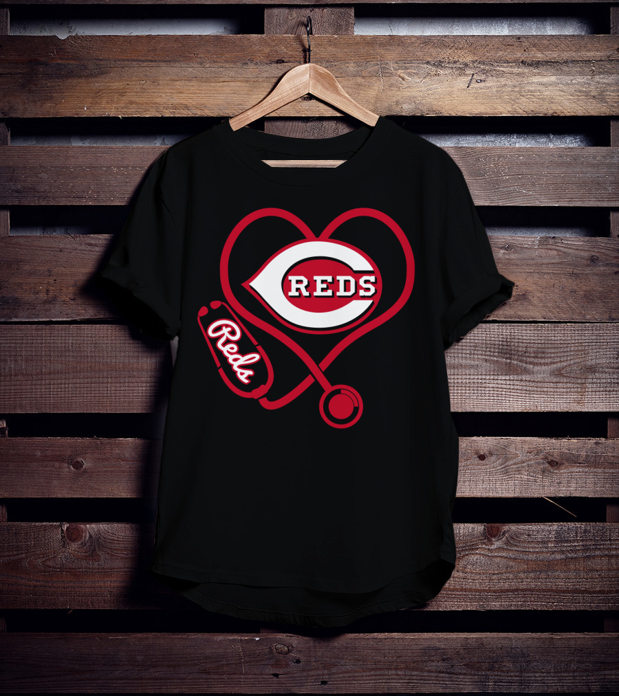 Cincinnati Reds Heart Stethoscope Nurse Fan Gear T-Shirt