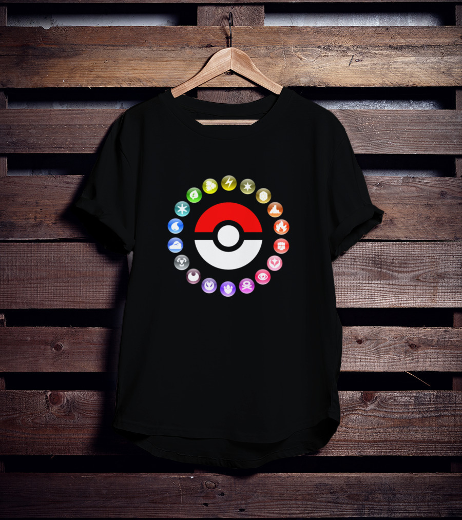 Pokemon Type Symbols Circle With Pokeball Center T-Shirt