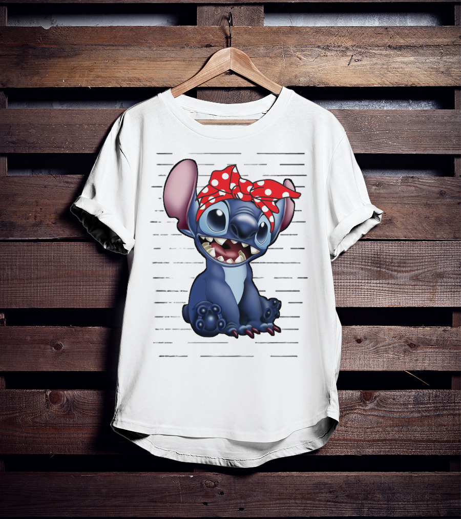 Stitch Disney Character With Red Polka Dot Headband T-Shirt