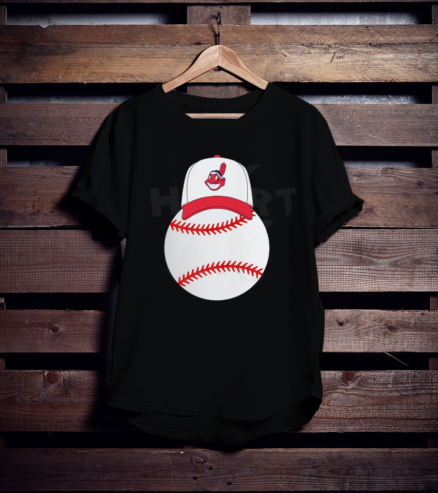 Cleveland Indians Logo On Baseball With Mickey Ears Cap T-Shirt