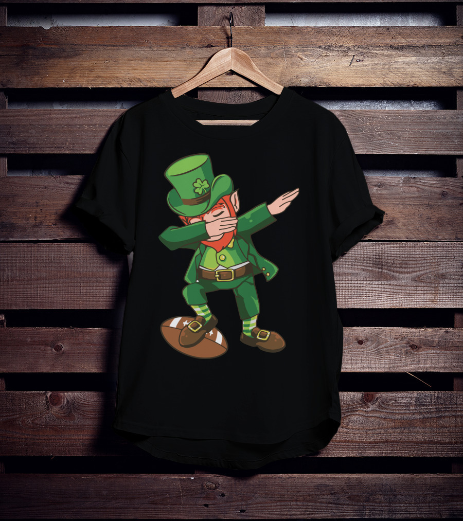 Leprechaun Dabbing On Football With Clover Hat T-Shirt