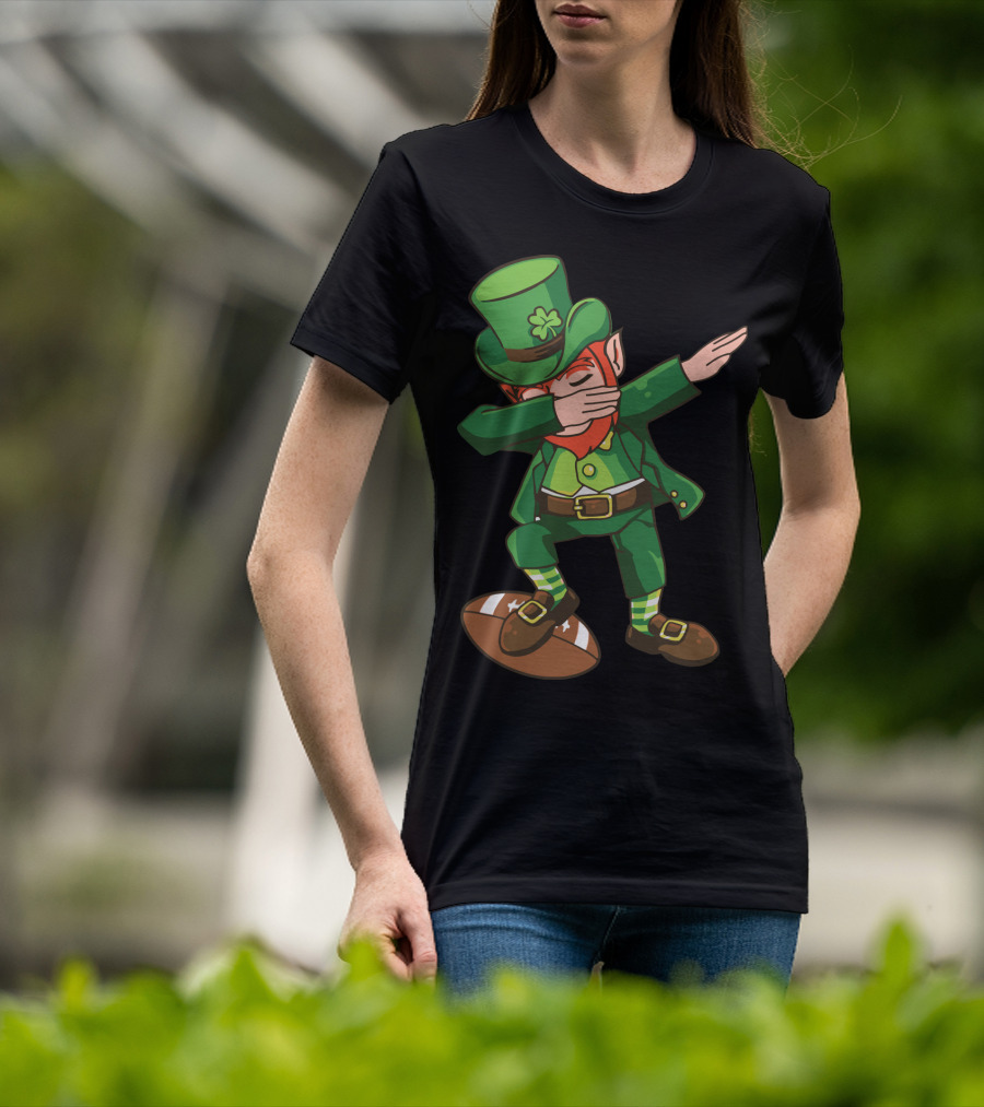 Leprechaun Dabbing On Football With Clover Hat T-Shirt