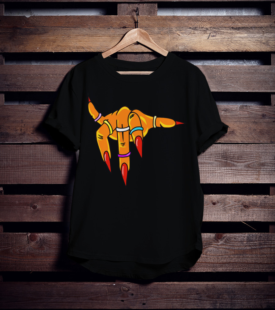 Neon Clawed Hand With Colored Rings Girl Gauntlet T-Shirt