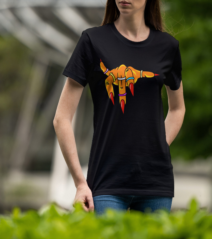 Neon Clawed Hand With Colored Rings Girl Gauntlet T-Shirt
