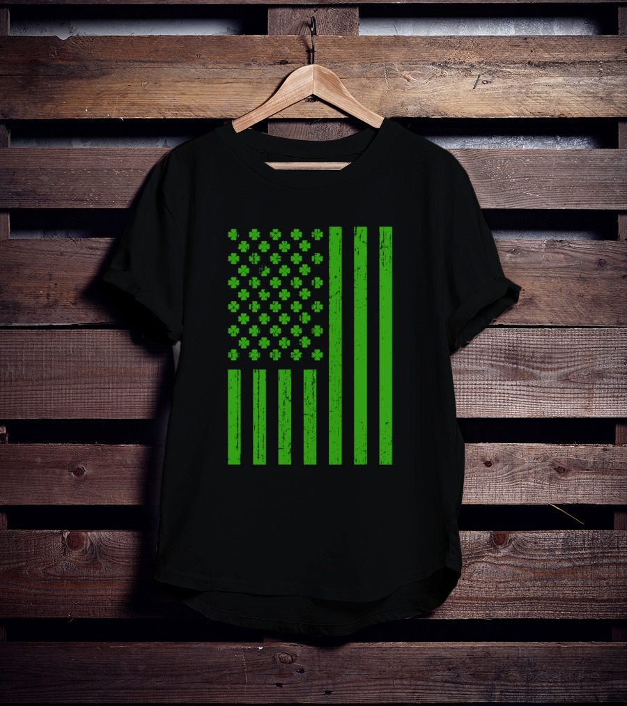 Happy St. Patrick's Day Shamrock American Flag Irish T-Shirt