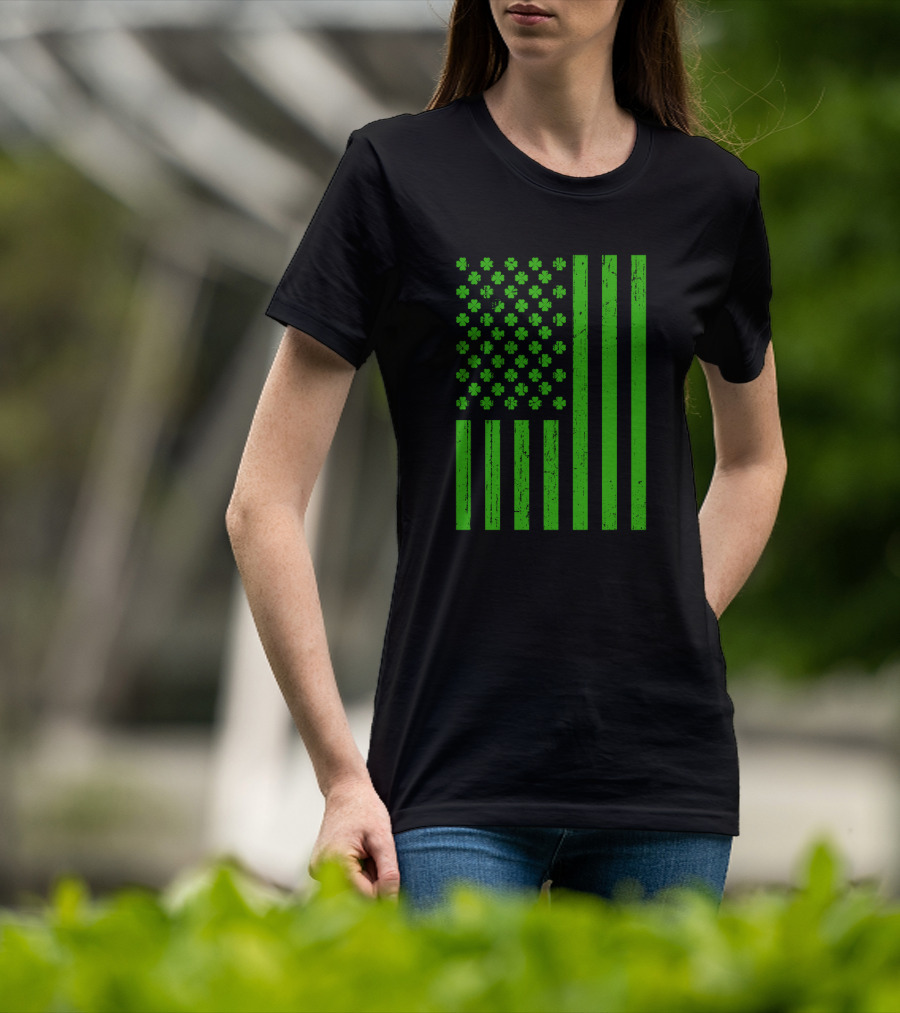 Happy St. Patrick's Day Shamrock American Flag Irish T-Shirt