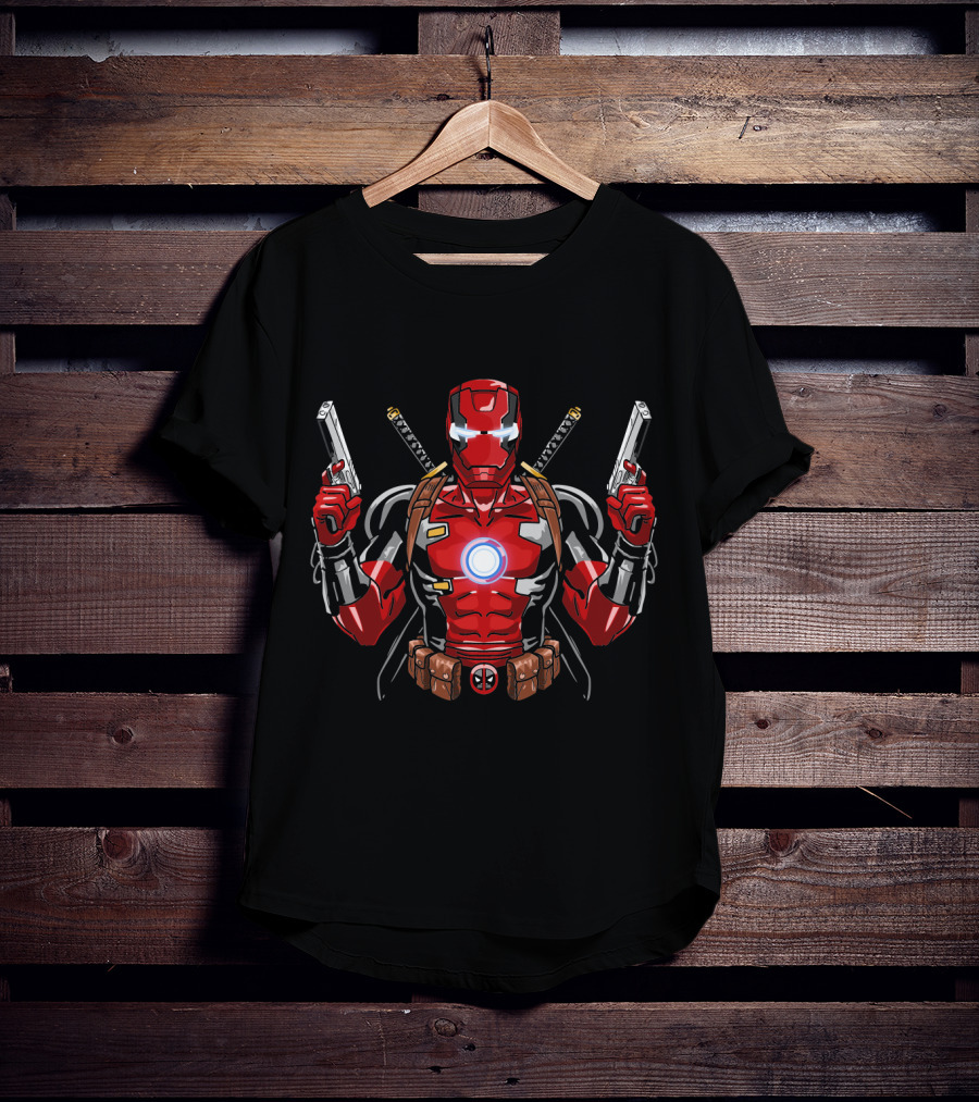 Iron Man Deadpool Fusion With Dual Guns And Katanas T-Shirt