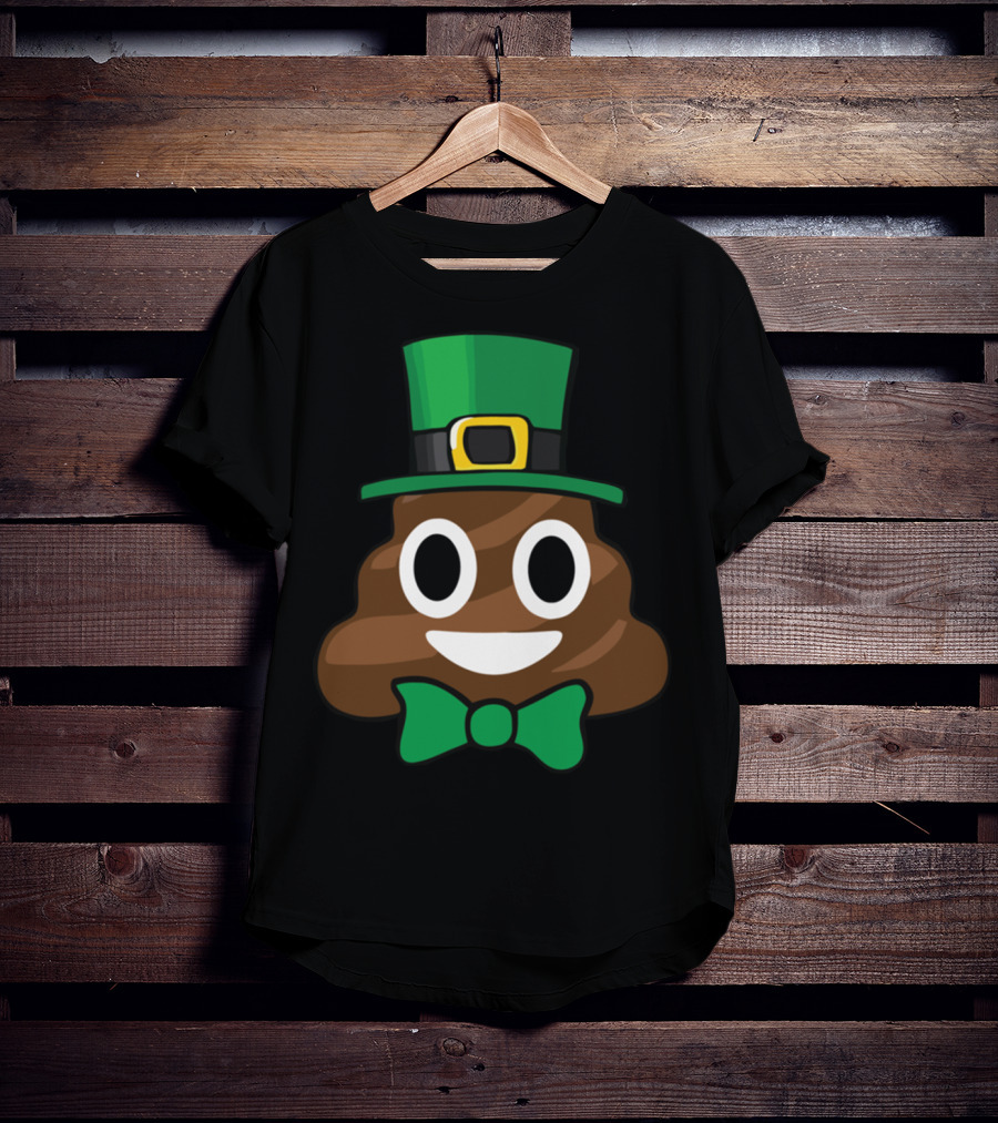 Leprechaun Poop Emoji With Green Bow Tie Funny St Patricks Day T-Shirt