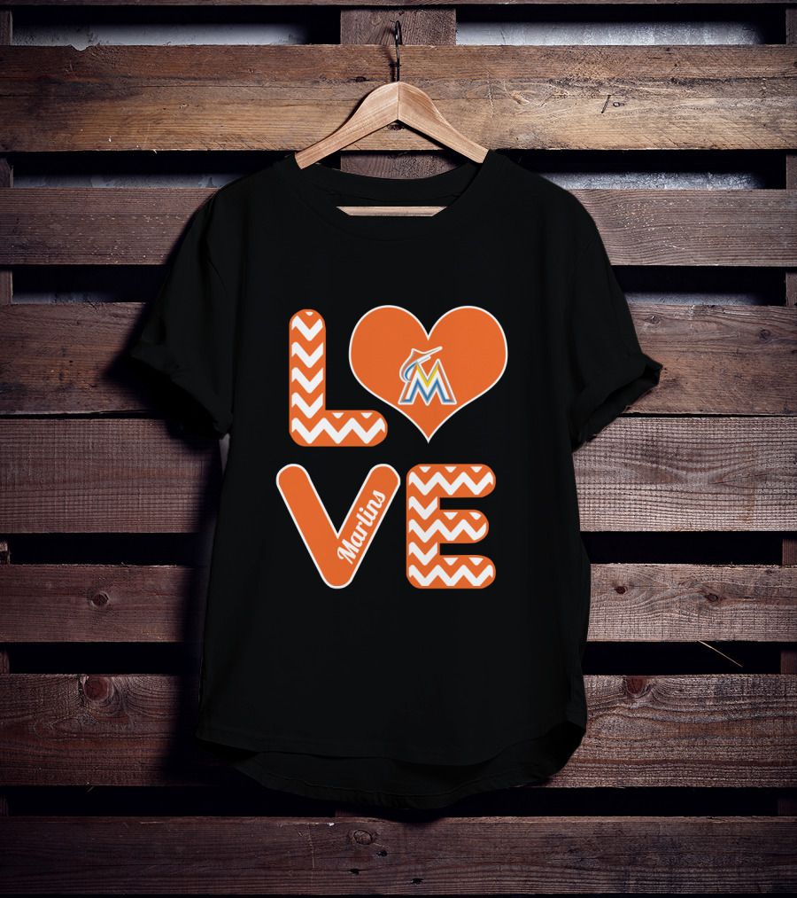 Love Marlins Heart Pattern Miami Baseball Fans T-Shirt