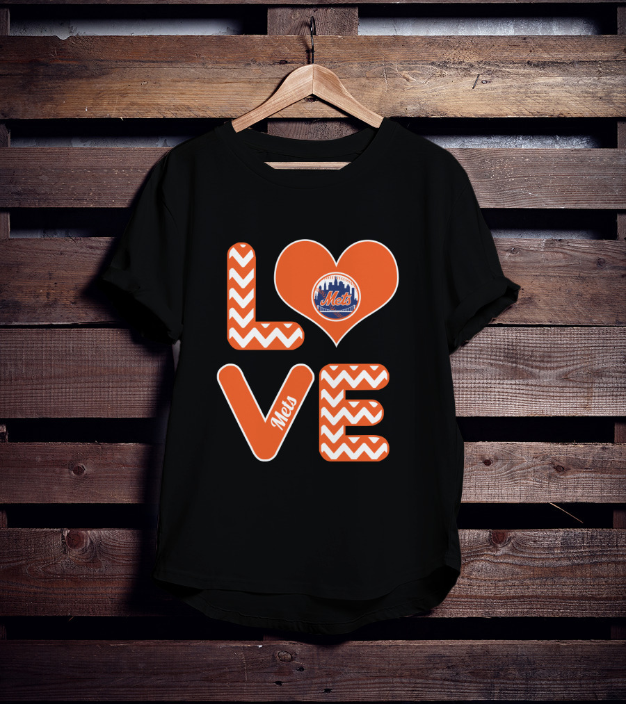 Love New York Mets Chevron Heart Logo Fans Baseball T-Shirt