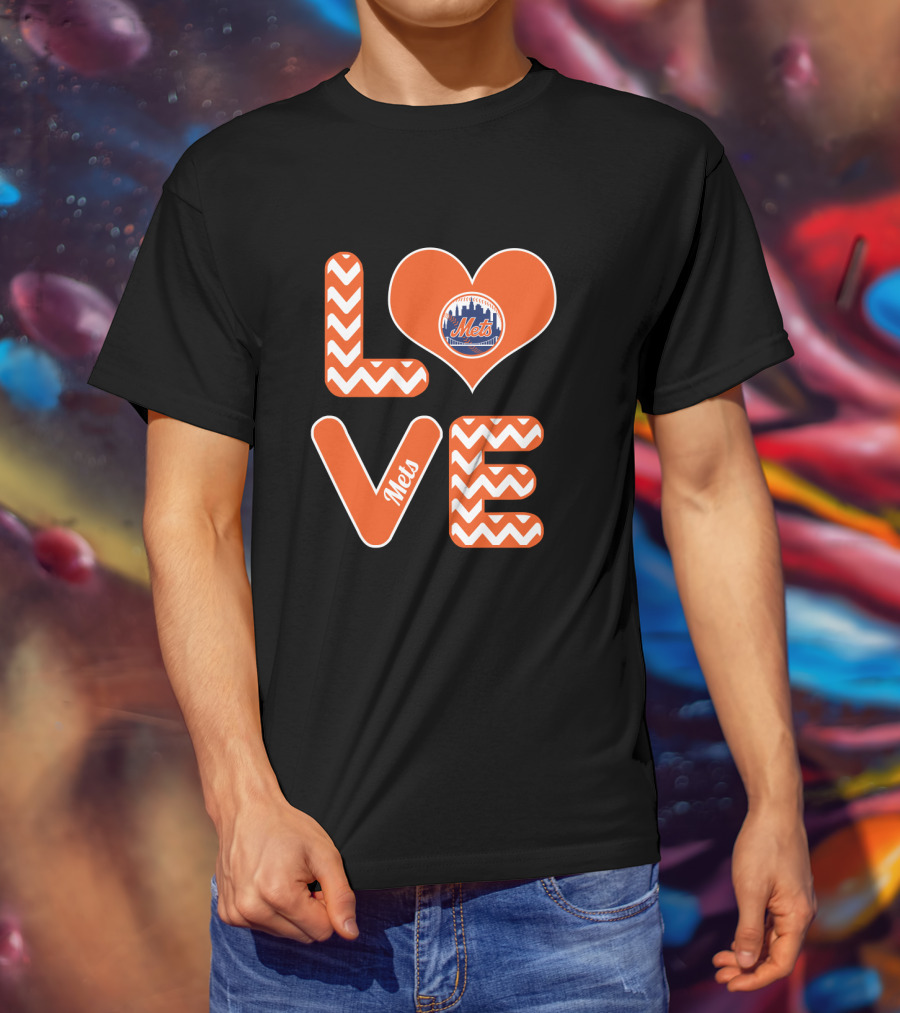 Love New York Mets Chevron Heart Logo Fans Baseball T-Shirt