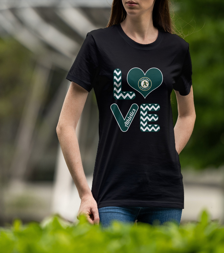Oakland Athletics Baseball Fan Love With Heart And Chevron T-Shirt