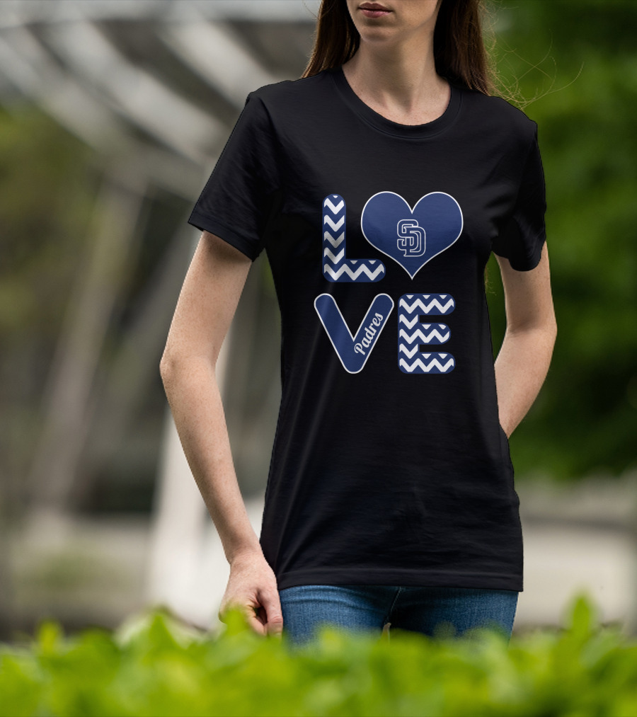 Love San Diego Padres Fans Baseball Chevron Heart T-Shirt