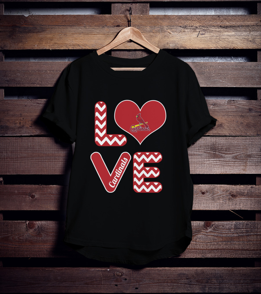 Love Cardinals Baseball Fans St Louis Zigzag Heart T-Shirt