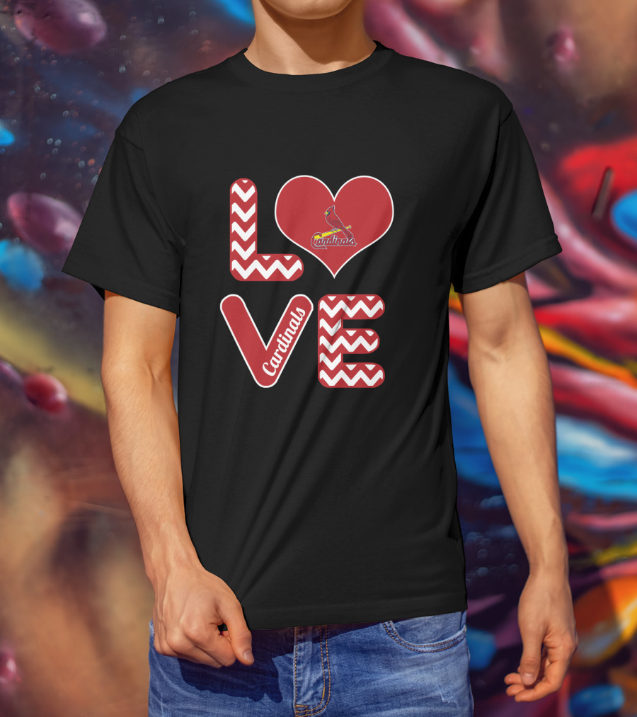 Love Cardinals Baseball Fans St Louis Zigzag Heart T-Shirt