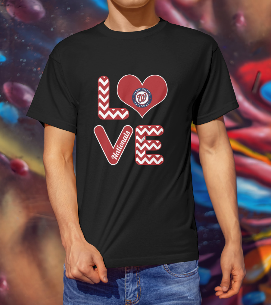 Love Washington Nationals Heart Pattern Logo Fans Baseball T-Shirt