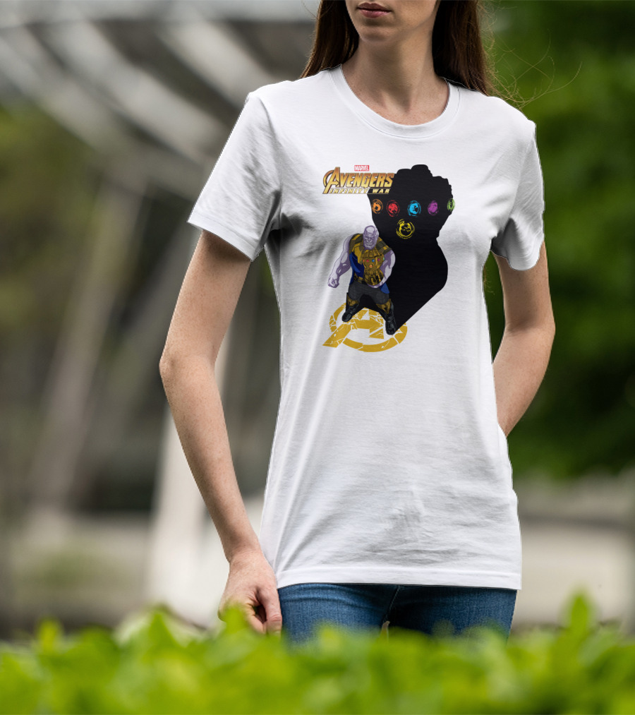 Avengers Infinity War Thanos With Gauntlet And Infinity Stones Shadow Marvel T-Shirt