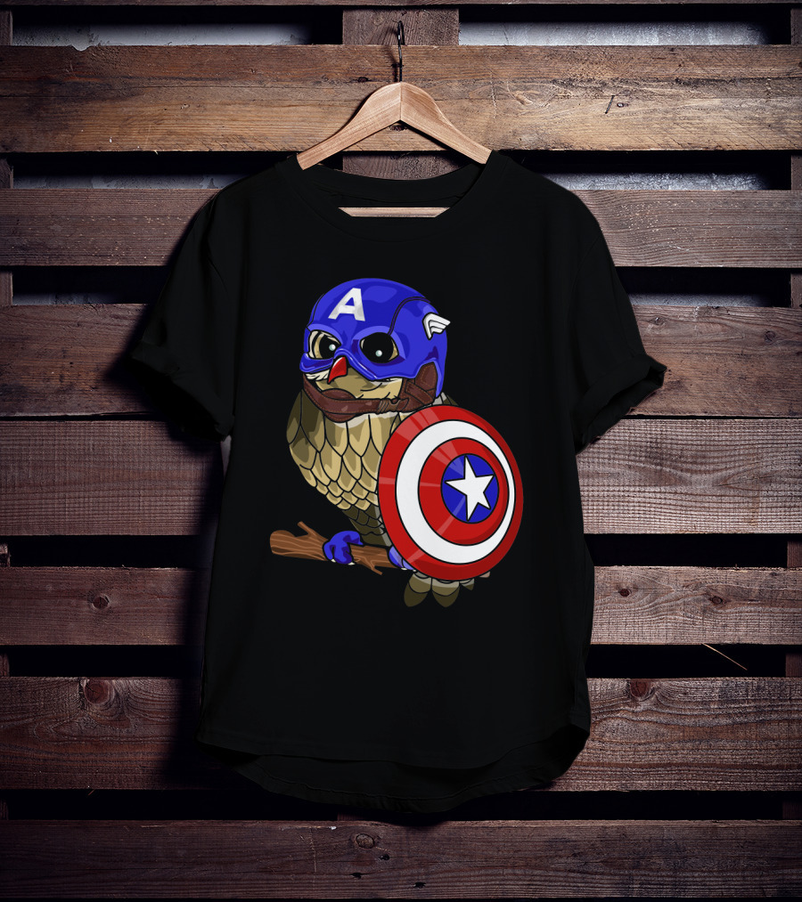 Captain America Owl Holding Shield Owlvengers Crossover T-Shirt