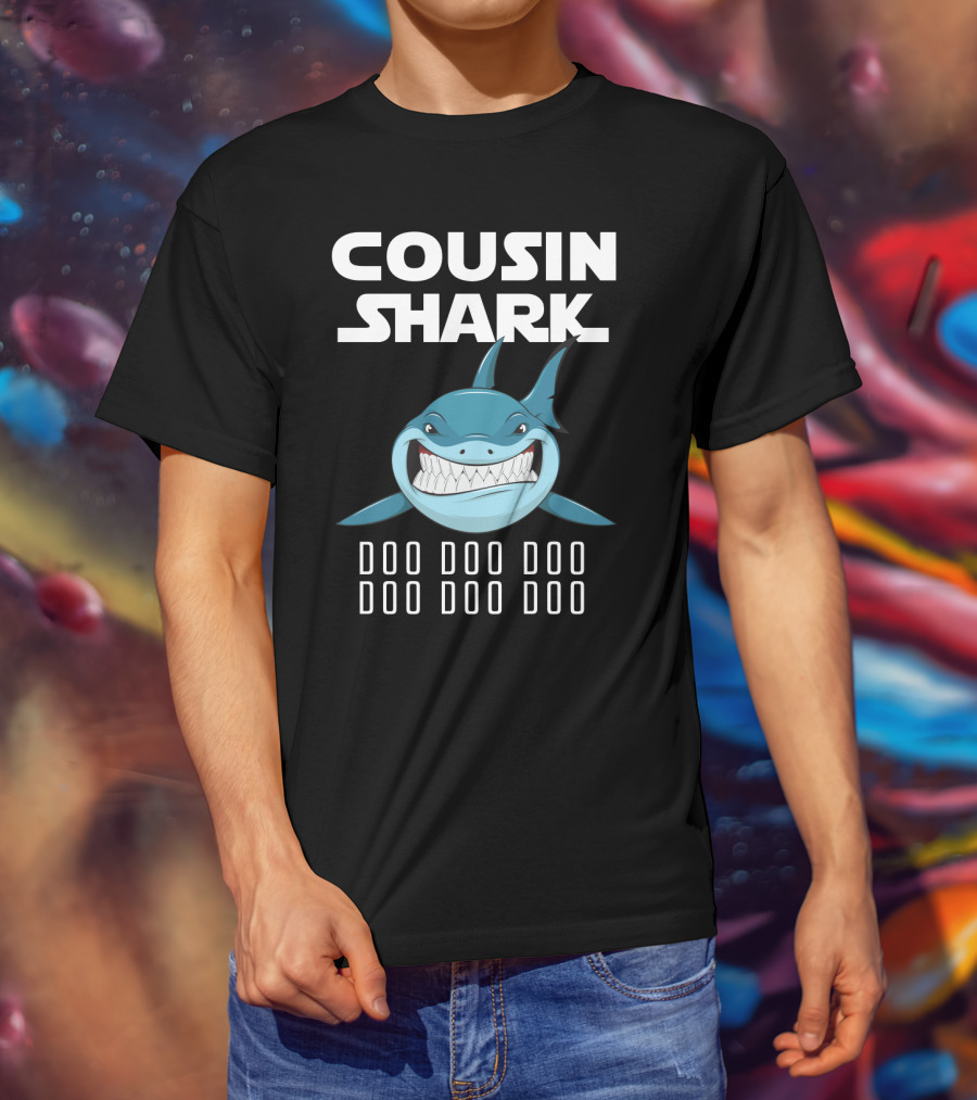Cousin Shark Doo Doo Doo Cartoon Blue Shark Graphics T-Shirt