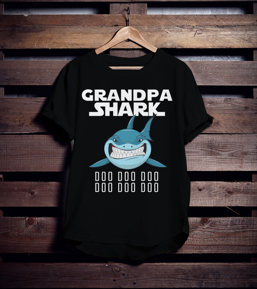 Grandpa Shark Doo Doo Doo Illustration With Smiling Shark T-Shirt