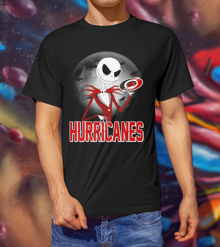 Jack Skellington Carolina Hurricanes Halloween Moon T-Shirt