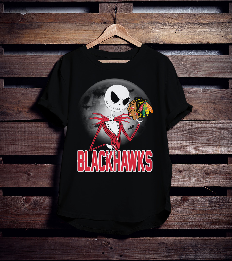 Jack Skellington Halloween Full Moon Chicago Blackhawks Collaboration T-Shirt