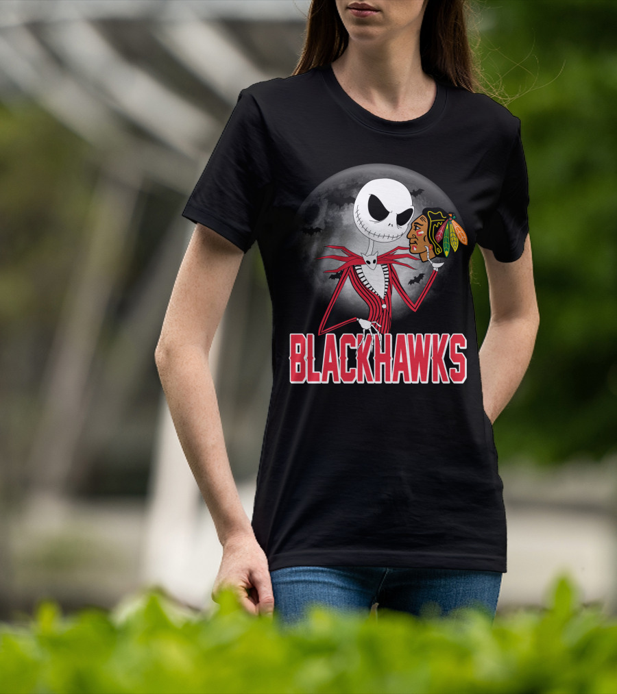 Jack Skellington Halloween Full Moon Chicago Blackhawks Collaboration T-Shirt