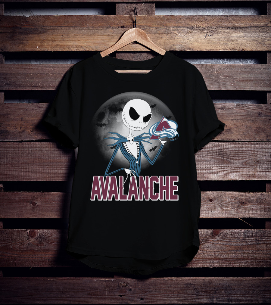 Jack Skellington Halloween Colorado Avalanche Logo Moon Background T-Shirt