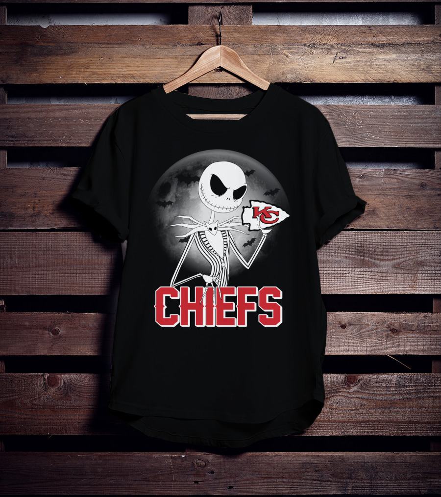 Jack Skellington Kansas City Chiefs Halloween Moon T-Shirt