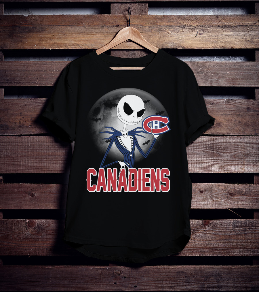 Jack Skellington Halloween Canadiens Logo Moon Background T-Shirt