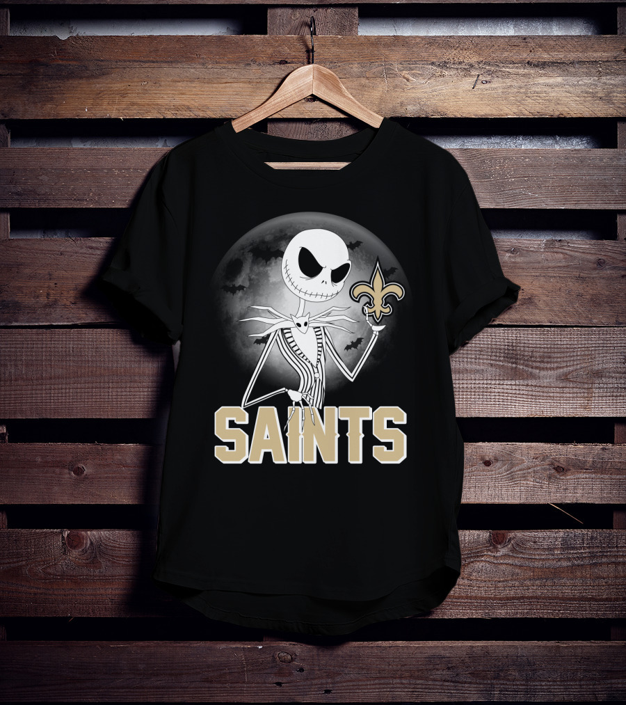 Jack Skellington Holding Fleur-De-Lis Halloween New Orleans Saints T-Shirt