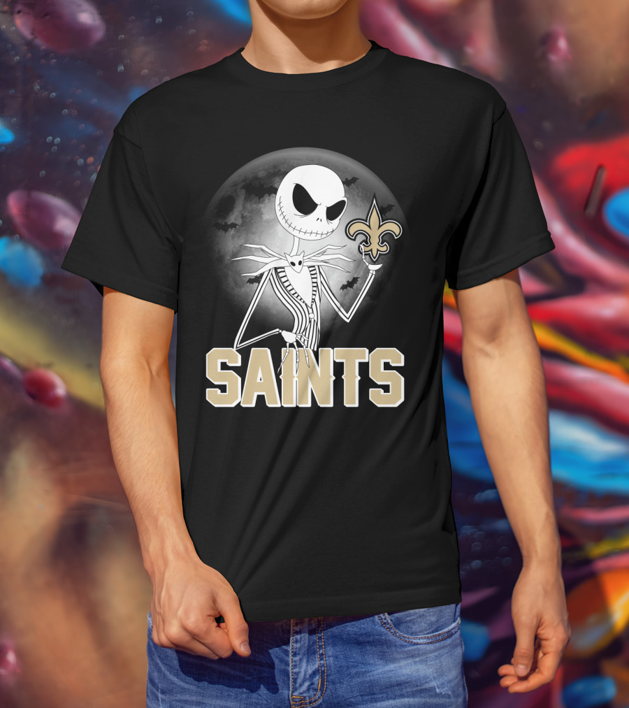 Jack Skellington Holding Fleur-De-Lis Halloween New Orleans Saints T-Shirt