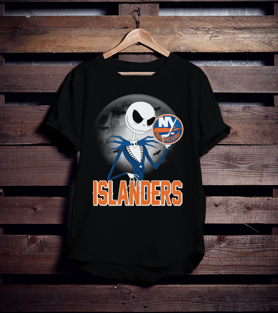 Jack Skellington Halloween NY Islanders Moon Background T-Shirt