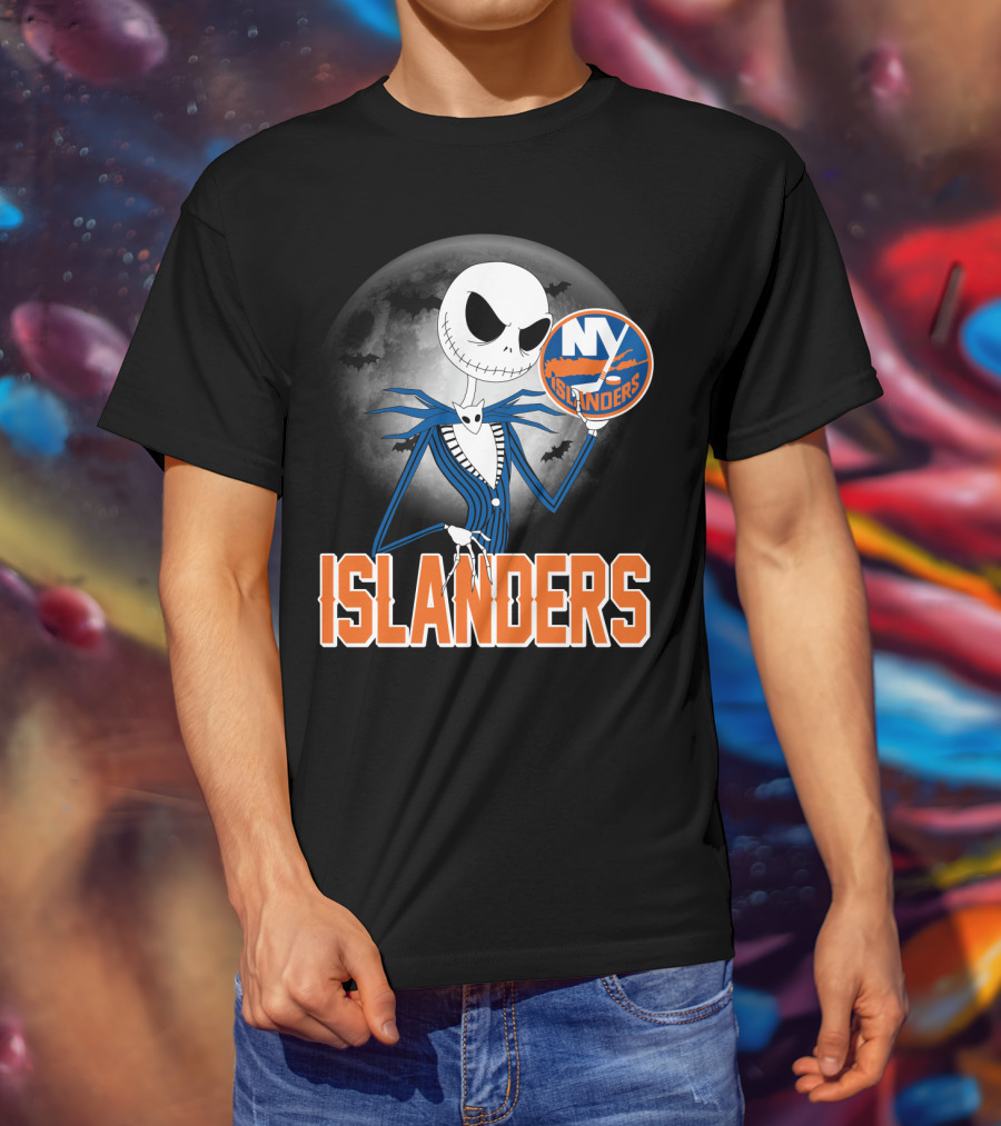 Jack Skellington Halloween NY Islanders Moon Background T-Shirt
