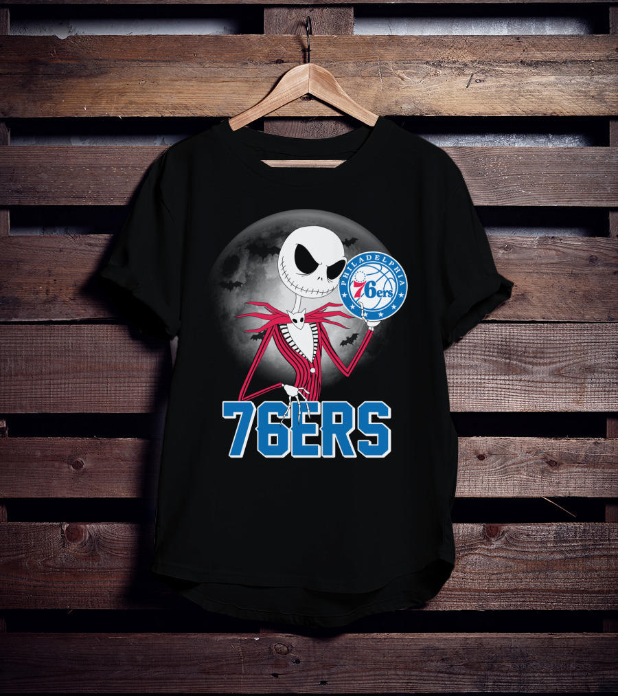 Jack Skellington Philadelphia 76ers Halloween Moon T-Shirt