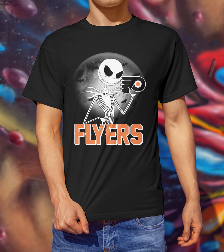 Philadelphia Flyers Halloween Jack Skellington Moon T-Shirt