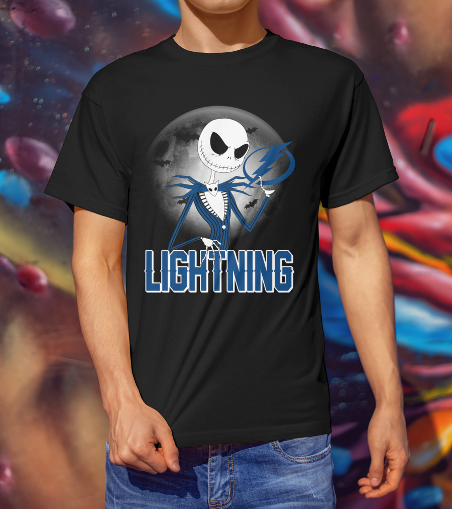 Jack Skellington Tampa Bay Lightning Halloween Moon Scene T-Shirt