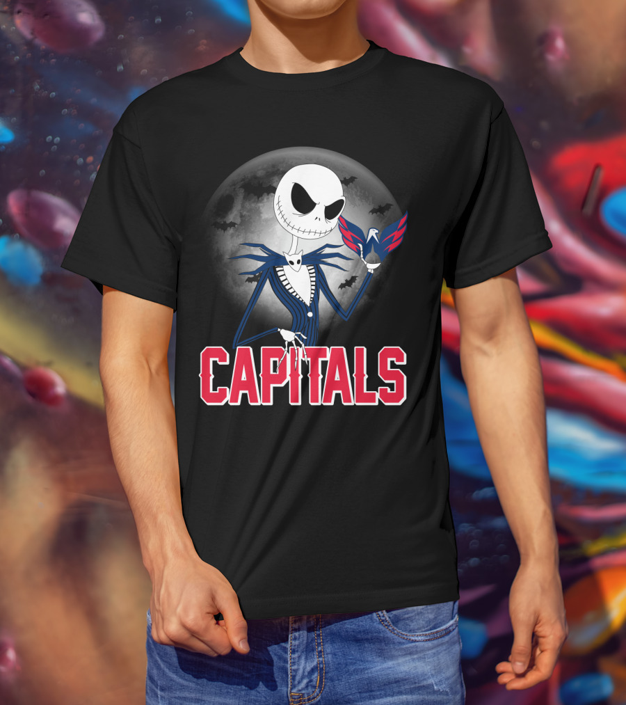 Jack Skellington Halloween Meets Washington Capitals Moon Night T-Shirt
