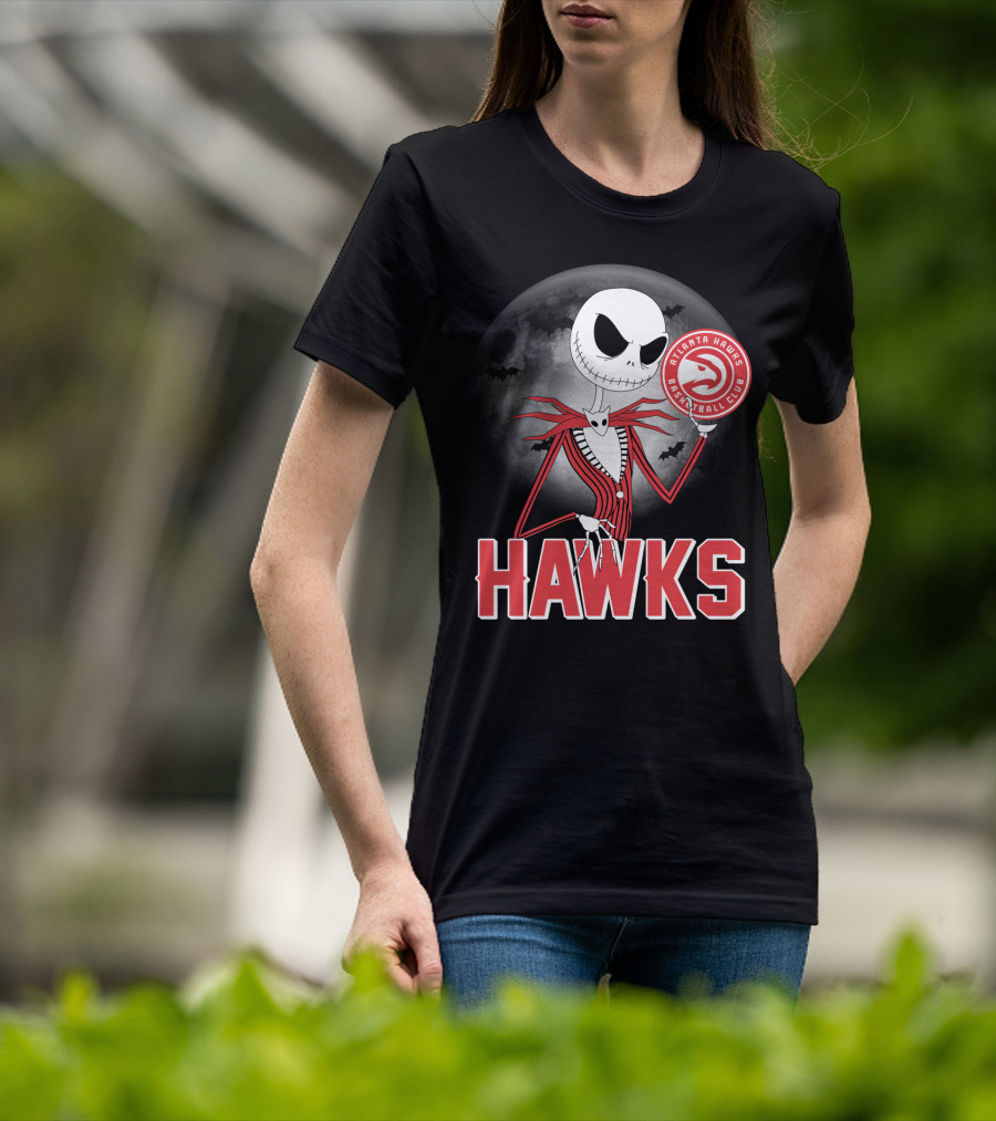 Atlanta Hawks Basketball Club Jack Skellington Halloween Hawks T-Shirt