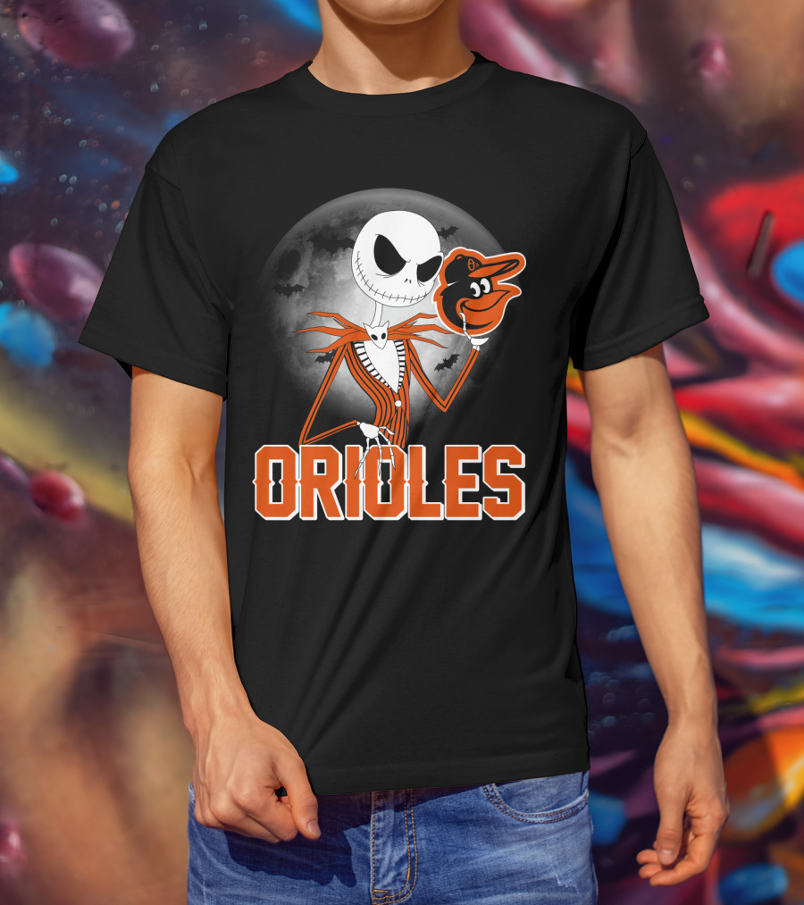 Jack Skellington Halloween Orioless Moon Bat T-Shirt