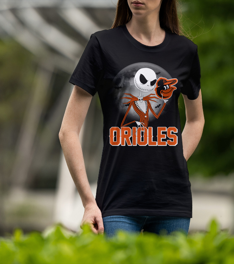 Jack Skellington Halloween Orioless Moon Bat T-Shirt