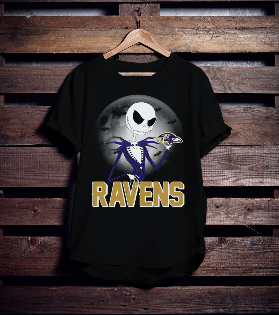 Jack Skellington Baltimore Ravens Halloween Moon Ravens T-Shirt