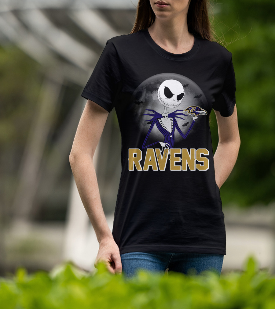 Jack Skellington Baltimore Ravens Halloween Moon Ravens T-Shirt