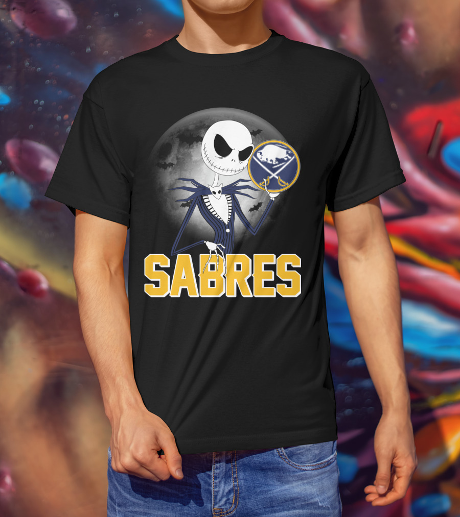 Sabres Jack Skellington Halloween Buffalo Moon Scene T-Shirt