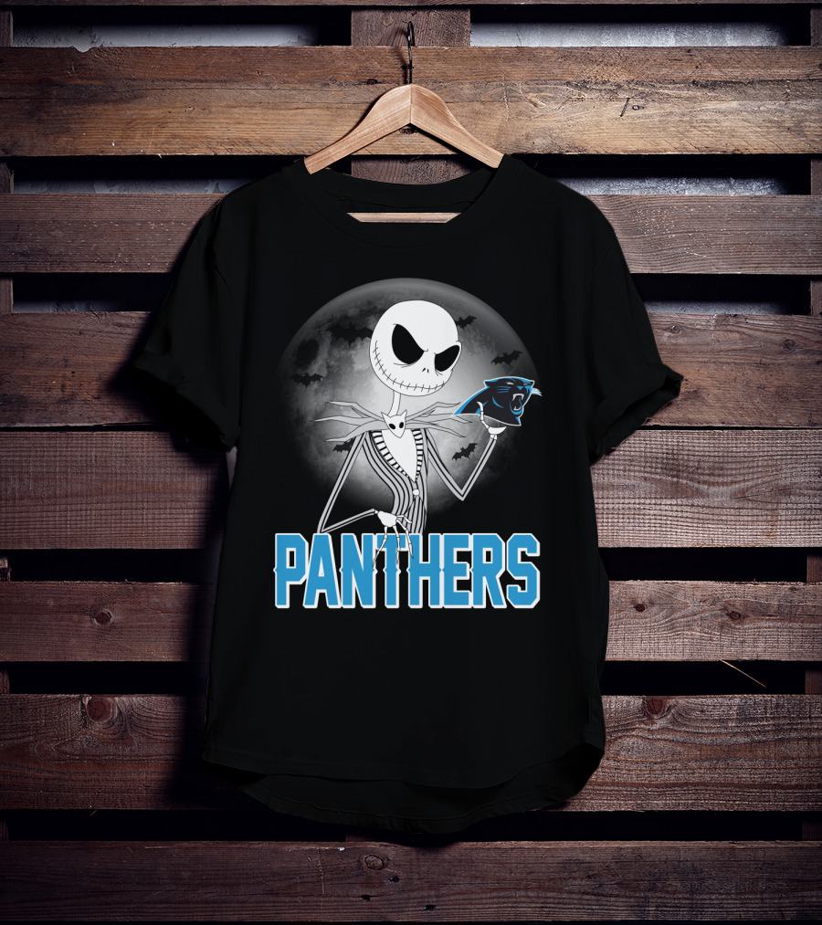 Jack Skellington Panthers Halloween Carolina Panthers Logo Moon Bats T-Shirt